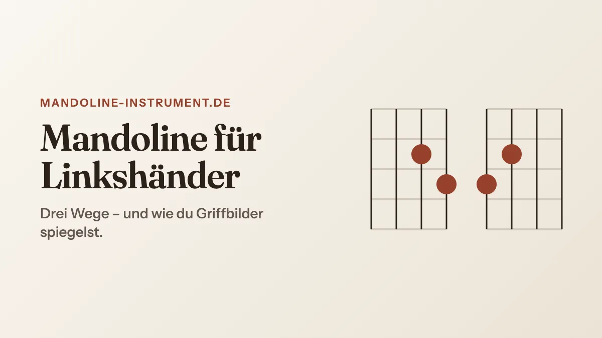 Titelgrafik „Mandoline für Linkshänder“: ein Griffbild normal und gespiegelt