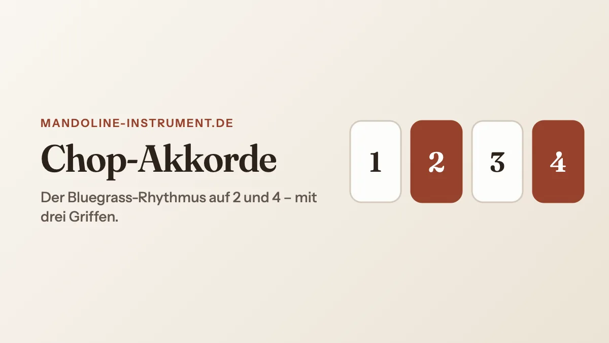 Titelgrafik „Chop-Akkorde“: vier Taktschläge, die Schläge 2 und 4 farbig hervorgehoben