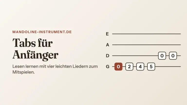 Titelgrafik „Tabs für Anfänger“: vier Tab-Linien E, A, D, G mit den Bundzahlen 0, 2, 4, 5, 0, 0