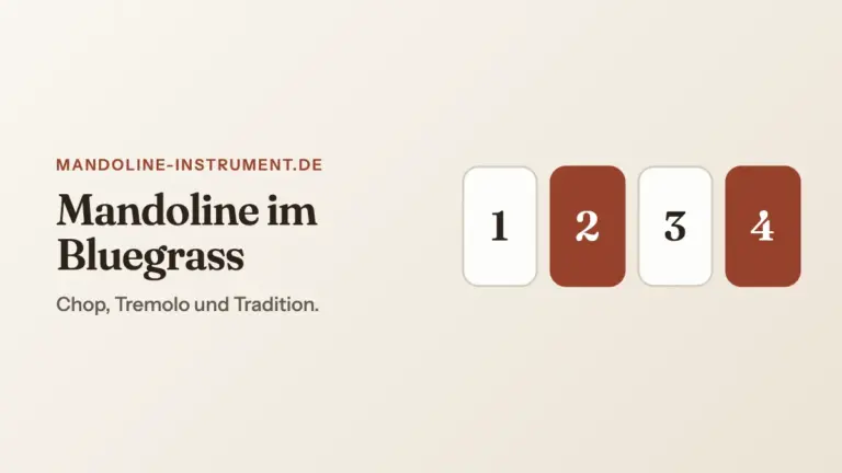 Titelgrafik „Mandoline im Bluegrass“: vier Taktschläge, die Schläge 2 und 4 farbig hervorgehoben
