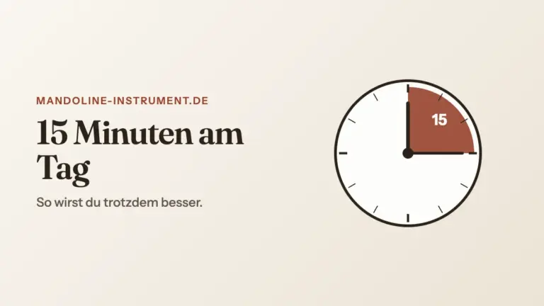 Titelgrafik „15 Minuten am Tag“: eine Uhr, deren erste Viertelstunde farbig markiert ist