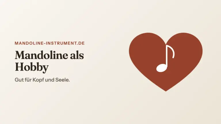 Titelgrafik „Mandoline als Hobby“: ein rotes Herz mit einer weißen Musiknote