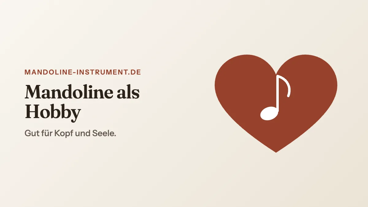 Titelgrafik „Mandoline als Hobby“: ein rotes Herz mit einer weißen Musiknote