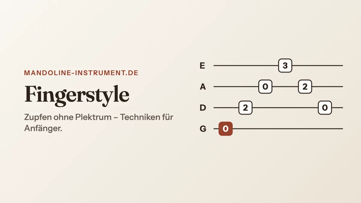 Titelgrafik „Fingerstyle“: eine Tabulatur mit Bundzahlen auf vier Saiten