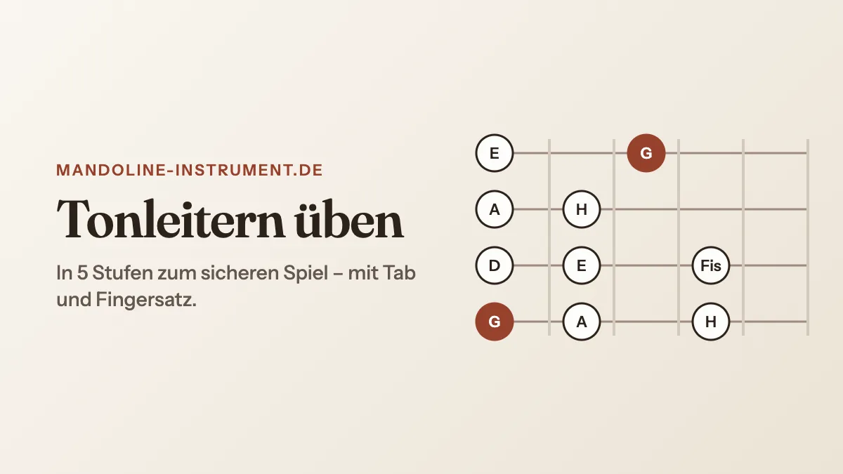 Titelgrafik „Tonleitern üben“ mit Griffbrett-Ausschnitt und den Tönen der G-Dur-Tonleiter