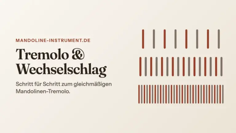 Titelgrafik „Tremolo & Wechselschlag“ mit Anschlagsstrichen, die von Achteln zum Tremolo immer dichter werden